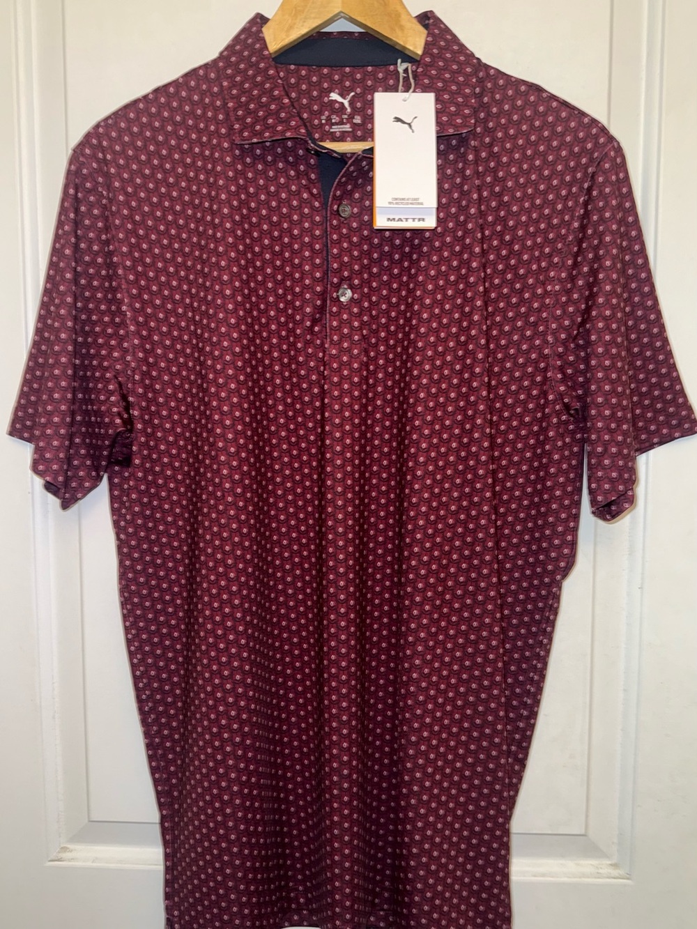 NWT Puma Golf MATTR Lotus Polo Shirt in “Ruby Shimmer/Deep Navy”